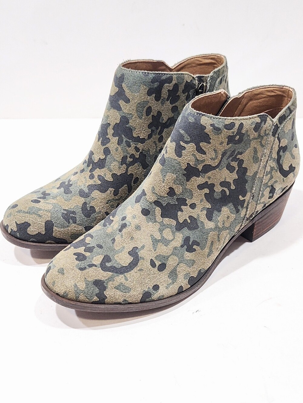 Lucky Brand Barstyn Camo Ankle Boots Olive Suede Western Bootie Women 7.5 M